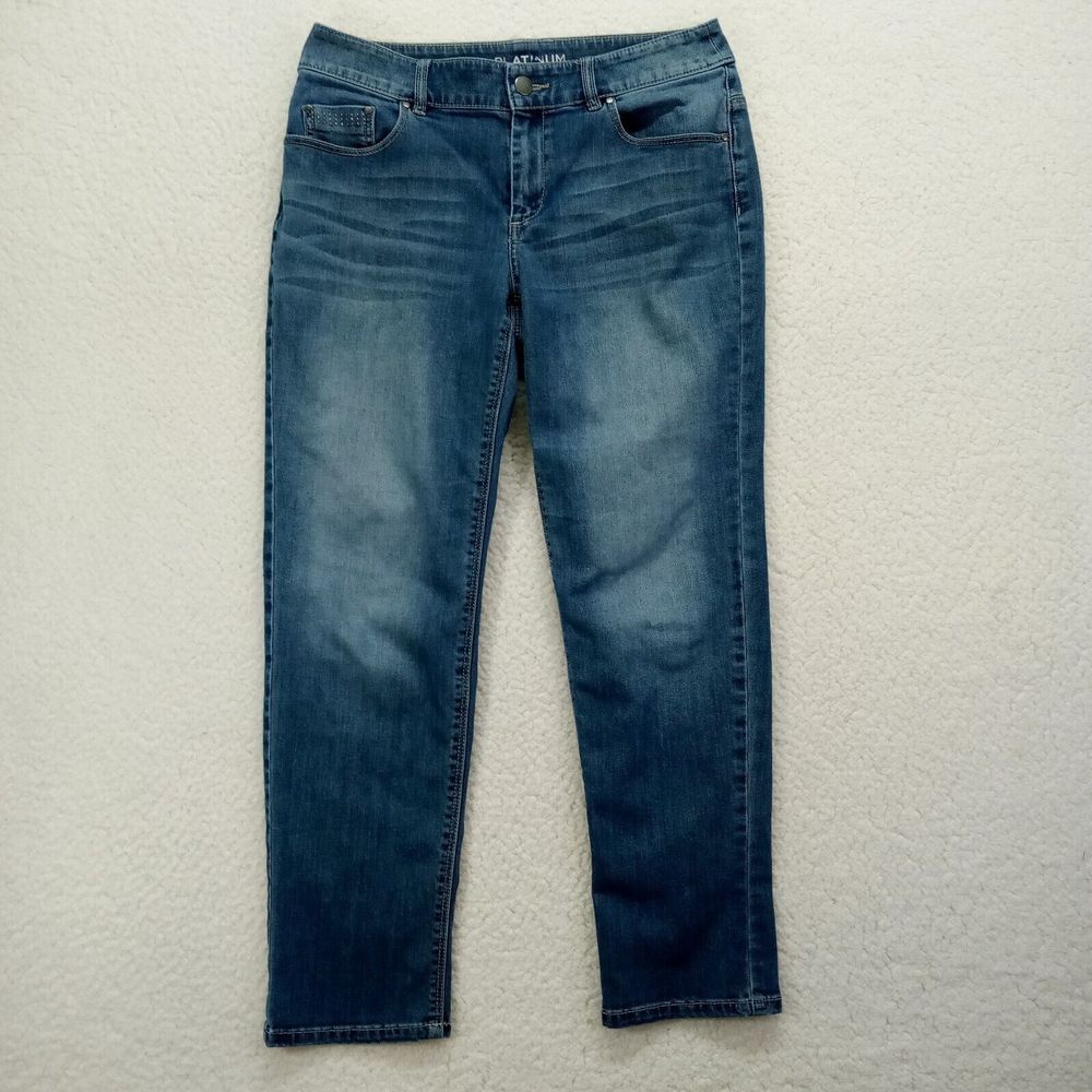 Chicos Jeans Womens 0 (4/6) Platinum Straight Stretch Denim Cotton Blend Blue